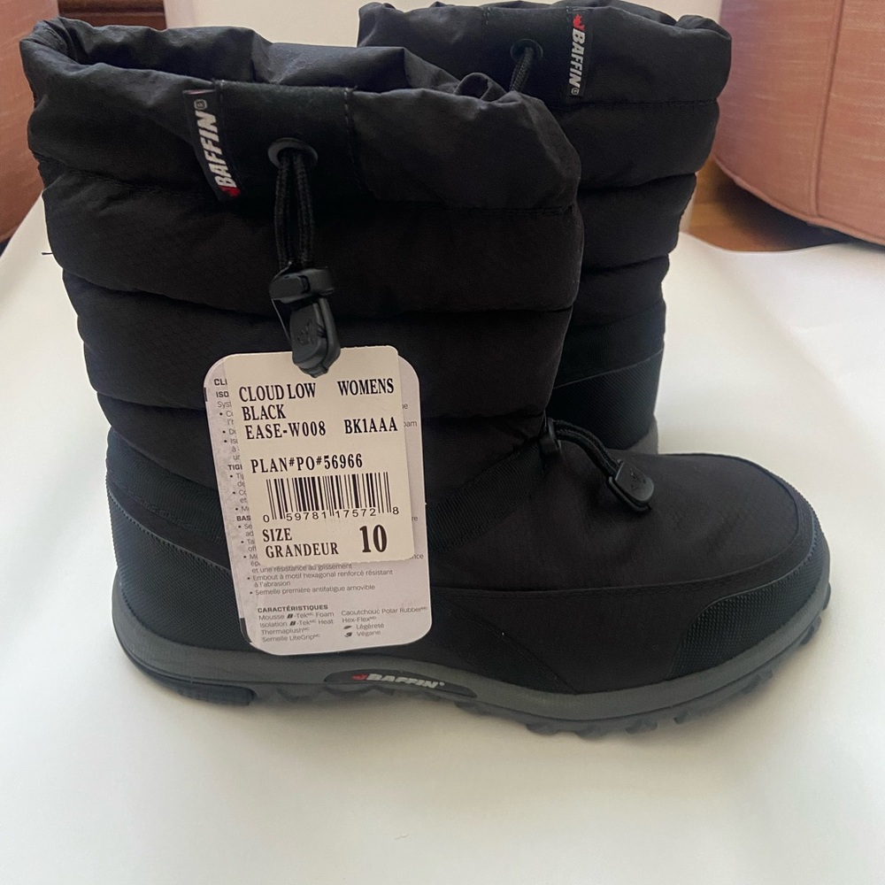 NWT - Baffin Cloud Low Round Toe Snow Womens Black Casual Boots EASEW008 - 10 Sz